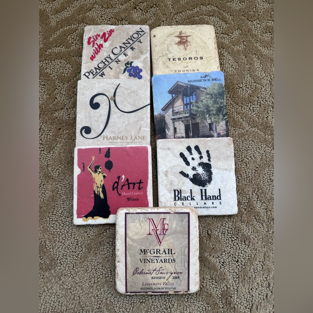 Assorted California Wine Label Coasters Set of 7